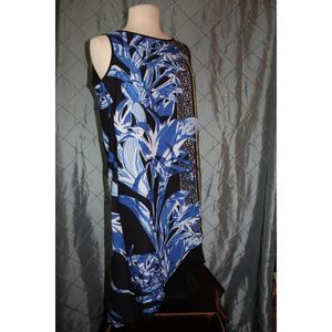 Anthony Richards Women 10P Blue Black Print Sleeveless Shift Dress Hi Lo Overlay
